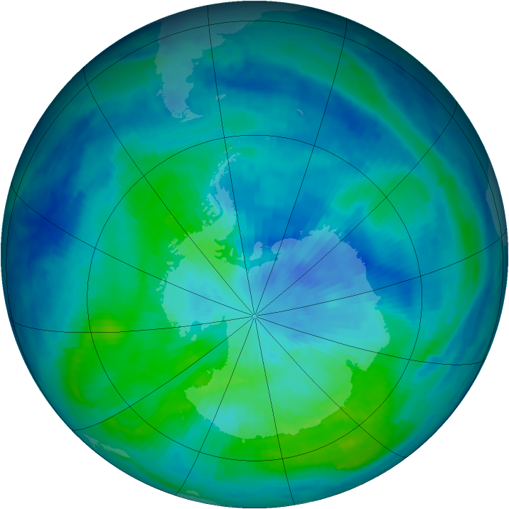 Antarctic ozone map for 20 March 1997